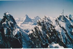 panorama of mountain peak nadelhorn in switzerland