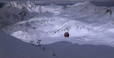 cable car for skiers at a ski resort in the Alps