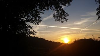 bright sunrise over the silhouettes of a forest