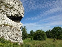 Beautiful limestone and green trees on beautiful landscape in Poland