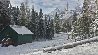 hut in the mountains in winter