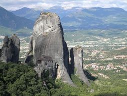 panorama of cliffs of meteora in the mountains of greece