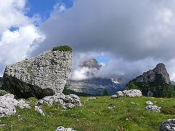sharp rocks and thick clouds