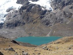 mountain lake with blue water