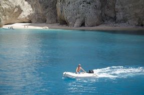 motor boat in the waters off the coast of greece