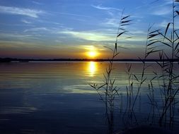 Seascape of sunset over the lake