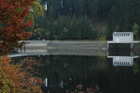 Landscape with Dam Trogfurth Bridge in autumn