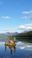 Beautiful landscape with the Stone Towers in the water and mountains