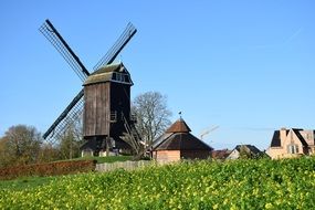 old windmill in countryside in herzele