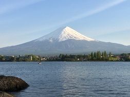 panorama of the sea on the background of Mount Fuji in Japan