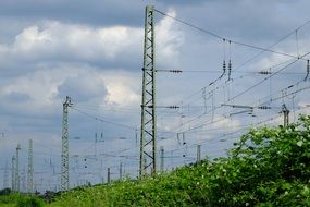 landscape of electric wires over the railway