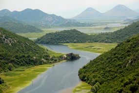 panorama of a wide river in a valley in Montenegro