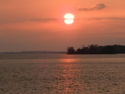 pink Sky above Water at Summer Sundown