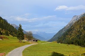 country road along the high mountains in Tyrol