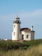 white lighthouse on the coast in oregon
