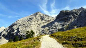 landscape of hiking path in high mountains