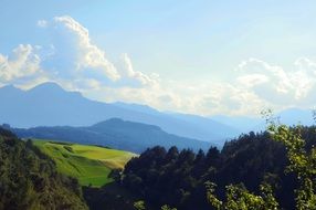 panoramic view of the valley among the hills on a sunny day
