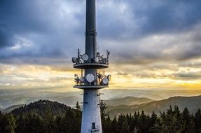 telecommunication tower in the Black Forest at dusk