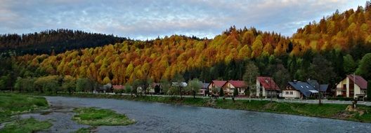 panoramic view of the settlement among the picturesque autumn landscape