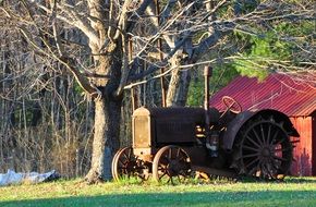 Tractor machinery in rural Farm Landscape