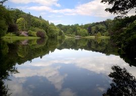 Landscape of reflection of forest trees in a lake