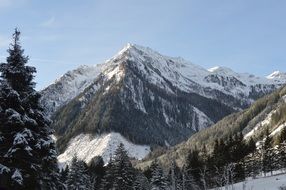 mountain peaks in the snow in winter