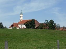old church on green hill, germany, Bavaria