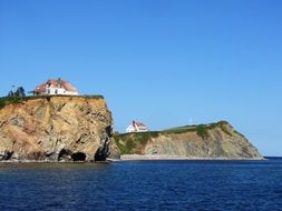 distant view of the city of Gaspe from the atlantic ocean
