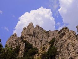 Dolomites on a background of white clouds in Italy