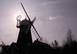 the retro silhouette of the windmill