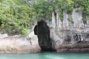 cave in coastal rock in new zealand