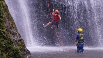 extreme sport at the waterfall