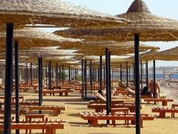 umbrellas on Beach at Seaside, Turkey