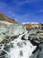 glacier stream in the mountains of switzerland