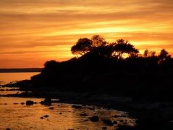 romantic golden sunset over the lake