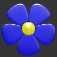 graphic image of a blue flower with a yellow core