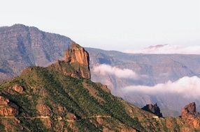 panorama view of high mountains in the haze on the canary islands