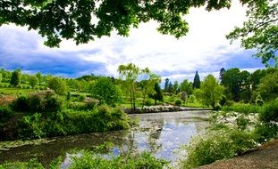 panoramic view of the pond among the picturesque landscape