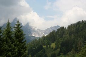 alpine mountains in haze