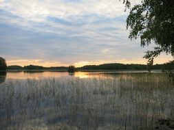 Landscape of lake in Scandinavia at the sunset