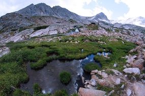 panorama of blue lake in mountain valley, usa, colorado