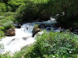 panorama of a stormy river in a canyon on a sunny day