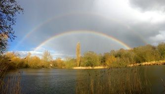 double rainbow over the lake