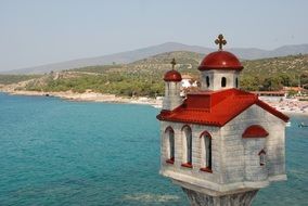 Red and white church in Greece