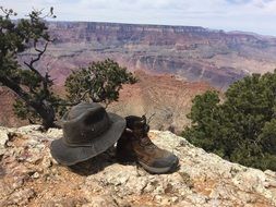 boot and hat mountain landscape, grand canyon, Arizona