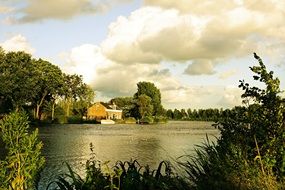 panoramic view of the picturesque river in amsterdam