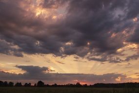 Dark clouds at the sunset