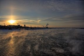 sunset on the background of the Kama River