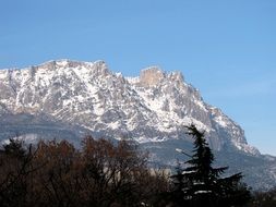 winter forest at snowy Mountain, russia, Crimea