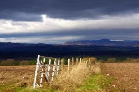 storm clouds over farmland landscape
